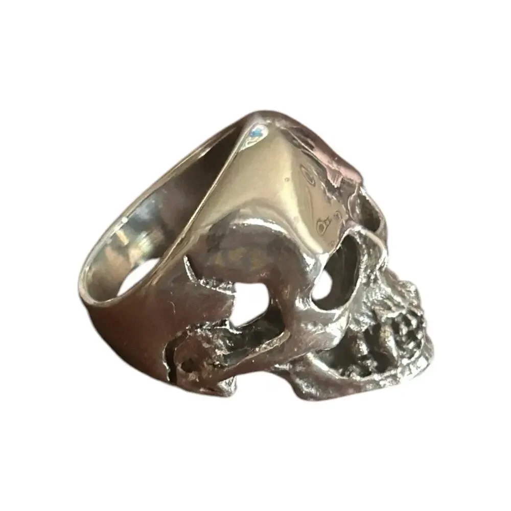 Vintage Sterling Silver Skull Statement Ring Size 10.5 Stamped 925, 1970s-80s